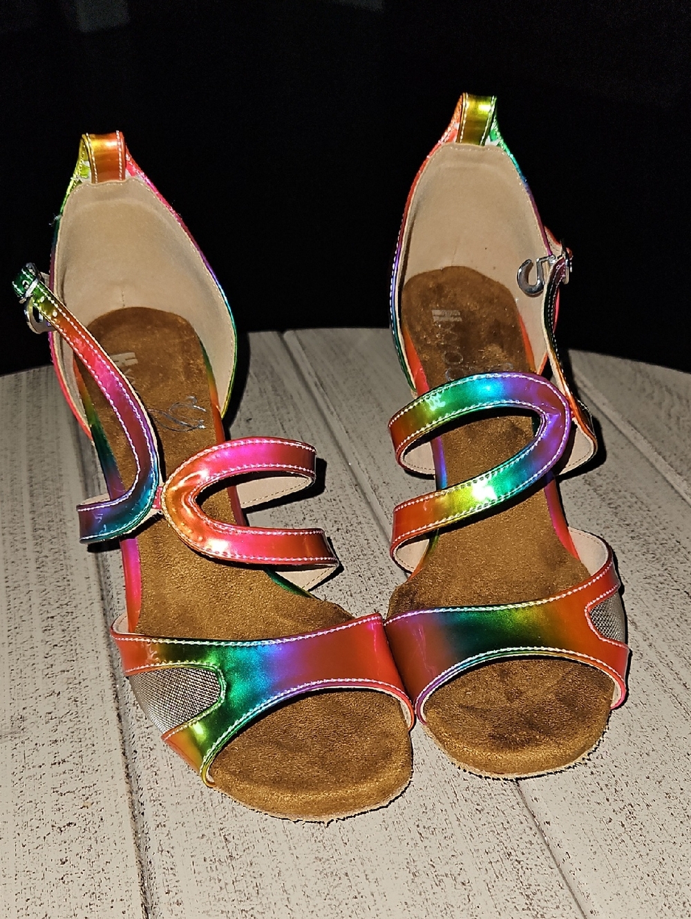 Rainbow Metallic Strappy Heels with Ankle Buckle